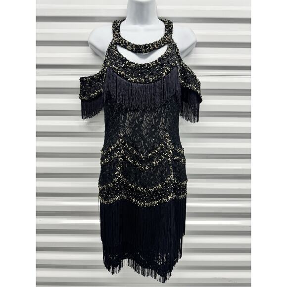 Mandalay Dresses & Skirts - Vintage Mandalay Designs Black Flapper Dress Sequin Size 6